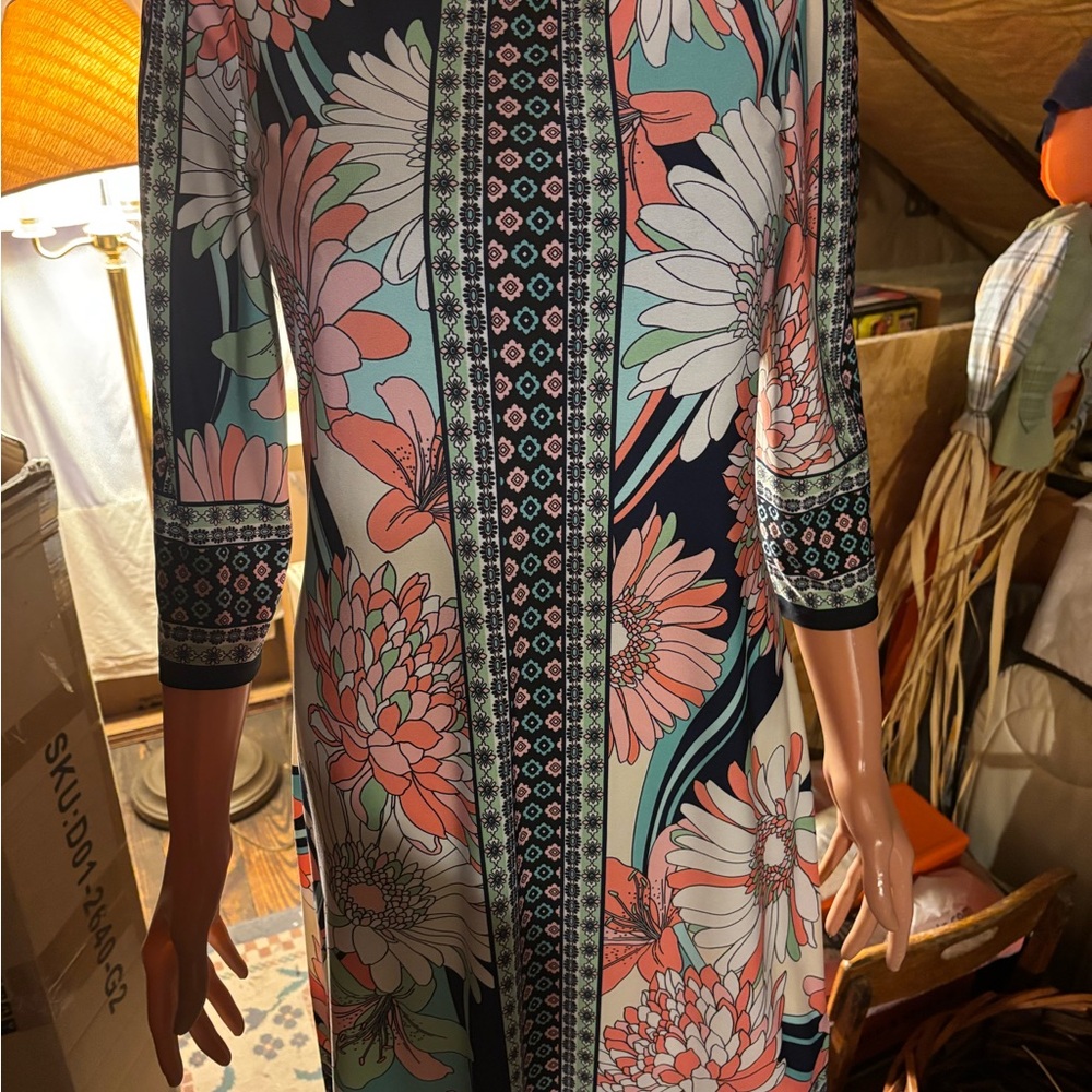 Women’s London Times Floral Midi Dress - Navy, Coral, White Size 8P